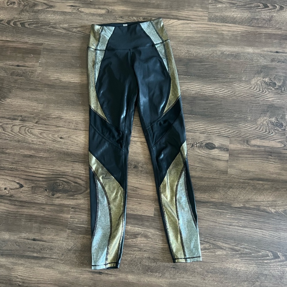 Good American Black Silver and Gold Metallic Panel Leggings - Picture 2 of 6